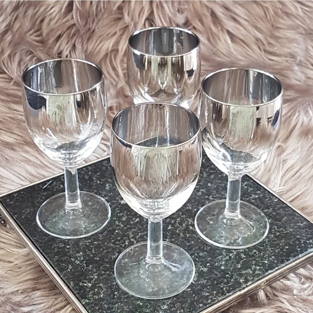4pc Vitreon Queen’s Lusterware 4oz Silver Fade Wine Glass Set Christmas Gift